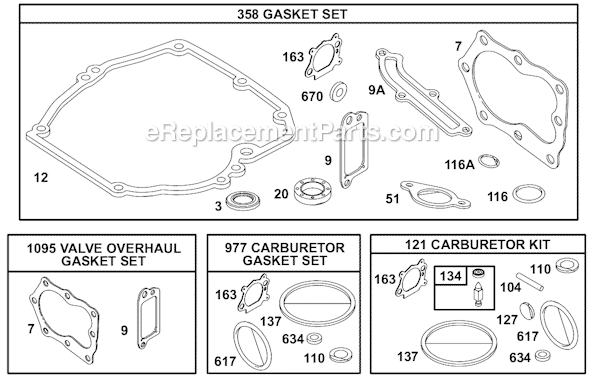 Page J Diagram and Parts List for 12B800SERIES  Briggs and Stratton Engine